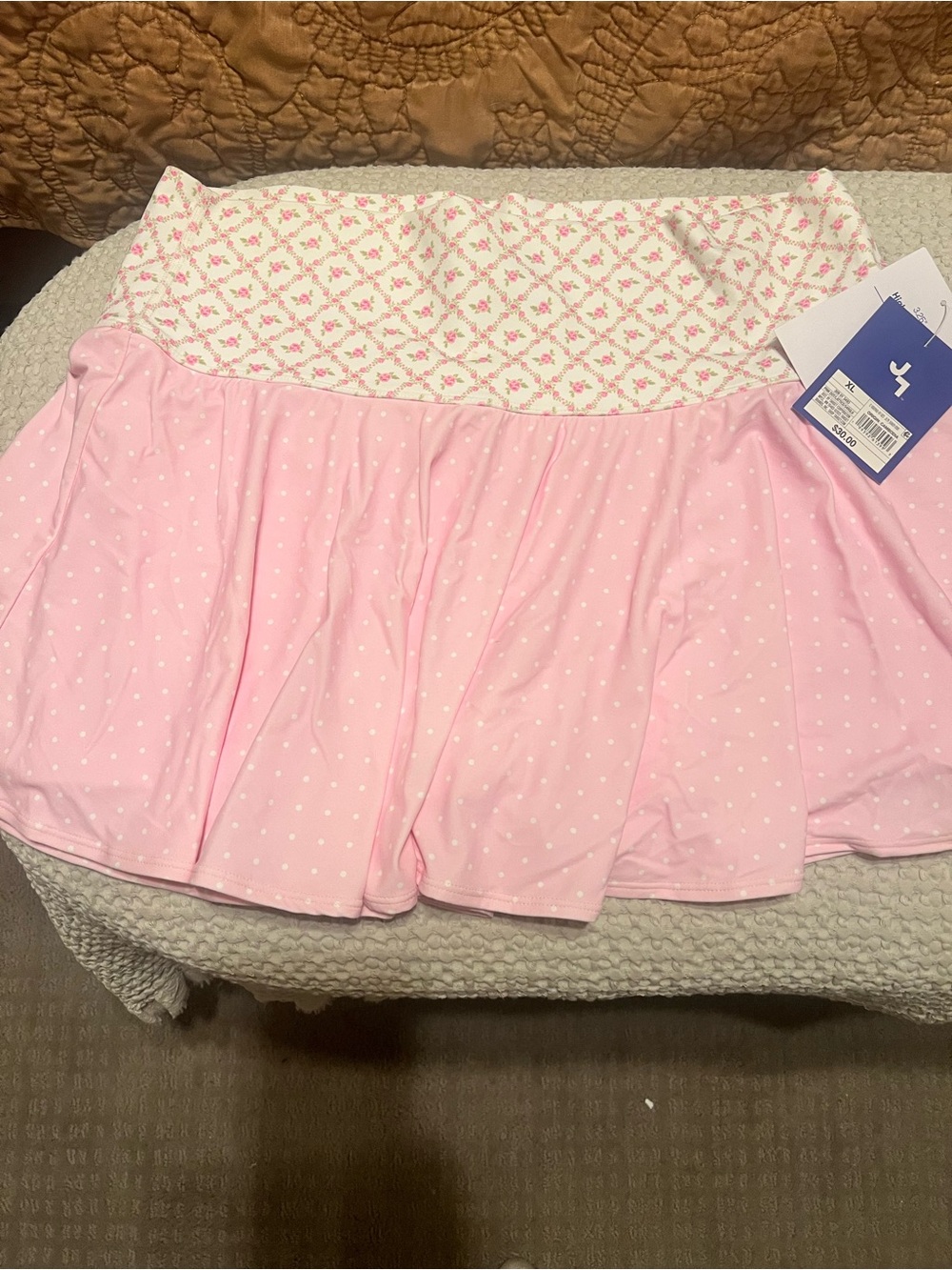 JoyLab Pink Polka Dot Mini Skirt with Patterned Waistband. NWT XL